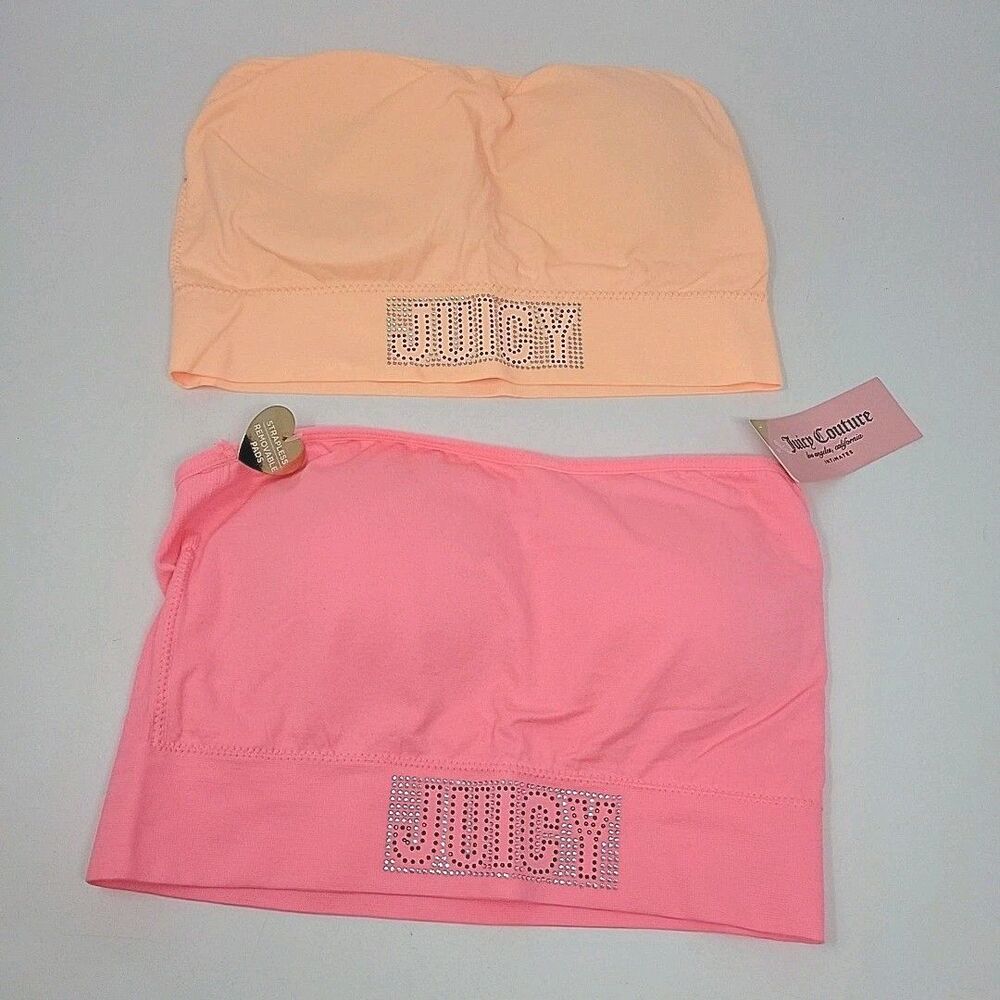 Juicy Couture Hot Pink Bralette Bandeau Size Large Removable Pads NWT Y2K